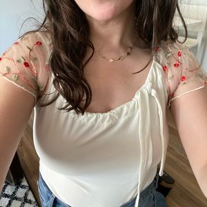 Cream floral sheer sleeve shirt